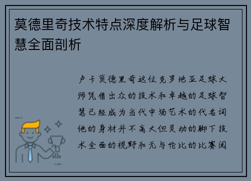 莫德里奇技术特点深度解析与足球智慧全面剖析
